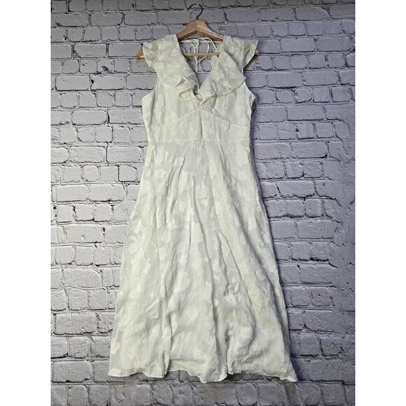 Joie Adella Floral Embroidered Dress In Porcelain White Empire Waist Size 4 - Picture 2 of 14